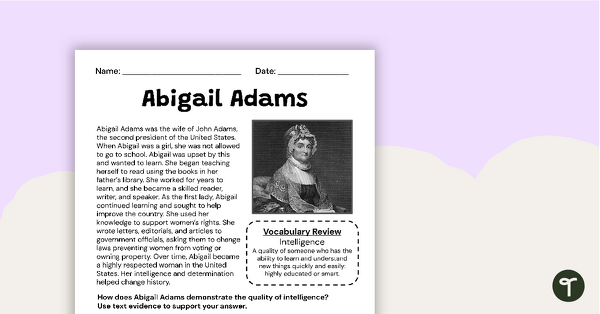 Image of Abigail Adams Constructed Response Worksheet