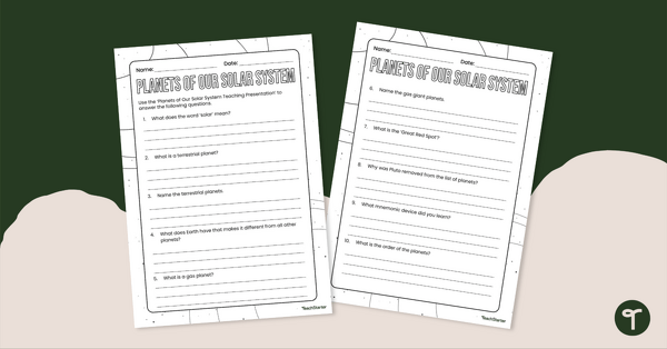Planets of Our Solar System – Worksheet teaching resource