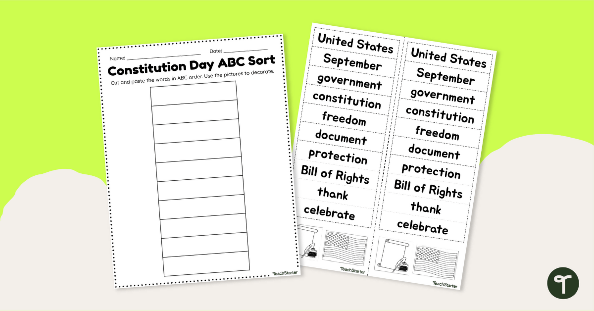 Constitution Day Worksheet - ABC Order teaching resource