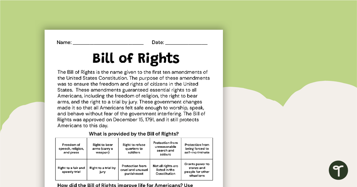 Bill of Rights - RACES writing response teaching resource