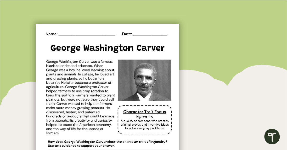 George Washington Carver Constructed Response Worksheet teaching resource