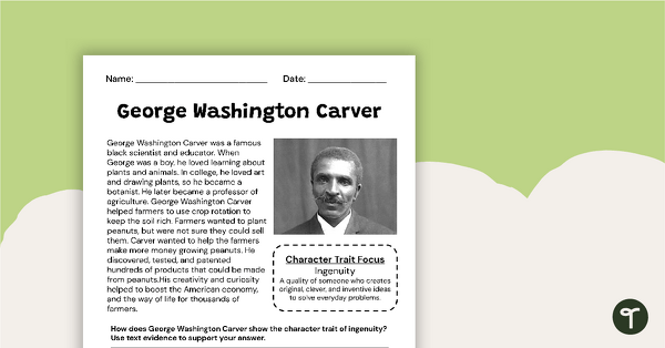 Go to George Washington Carver Constructed Response Worksheet teaching resource