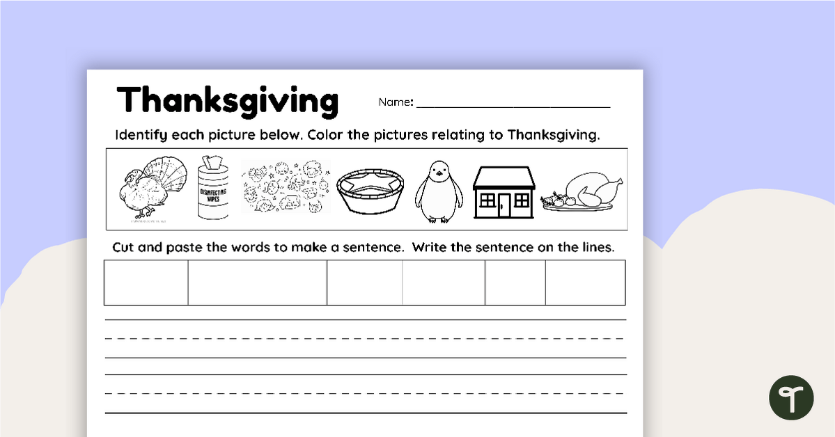 Thanksgiving Build-a-Sentence Worksheet teaching resource