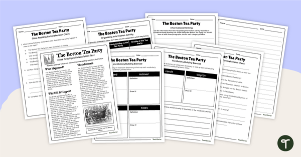 Image of Boston Tea Party Reading and Writing Pack