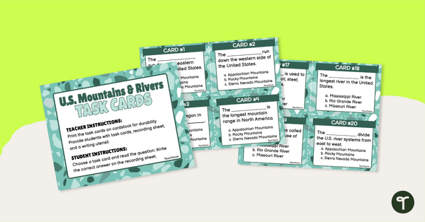 U.S. Mountains and Rivers - Task Cards teaching resource