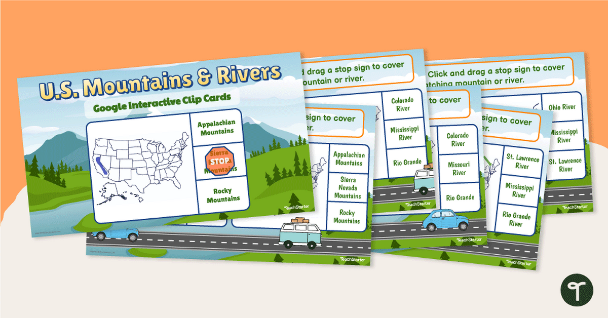 U.S. Mountain and River Interactive Clip Cards teaching resource