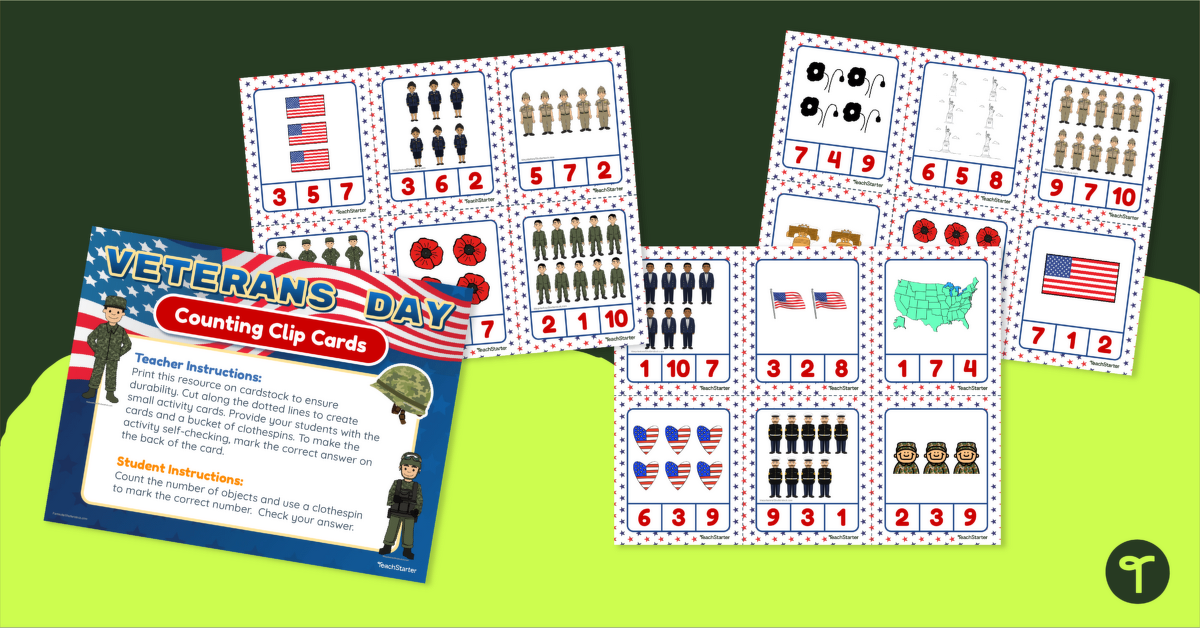 Counting Clip Cards - Veterans Day Activity teaching resource