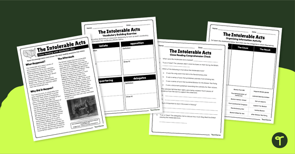 The Intolerable Acts Worksheets teaching resource
