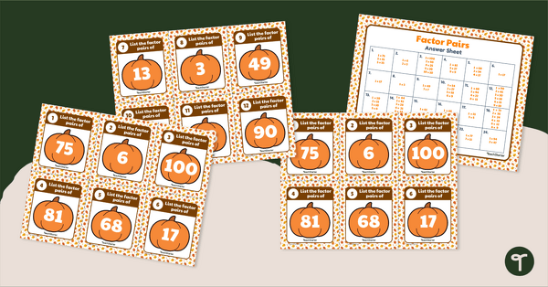 Go to Fall Task Cards - Factor Pairs teaching resource