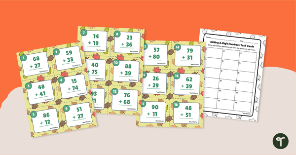 Adding 2-Digit Numbers - Fall Math Task Cards teaching resource