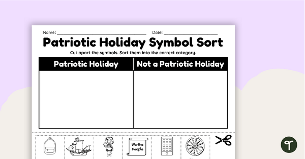 U.S. Patriotic Holidays - Sorting Worksheet teaching resource