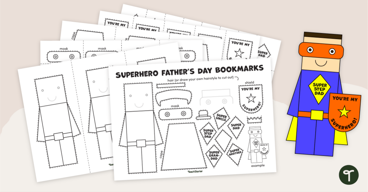 Superhero Bookmark Template for Father's Day teaching resource