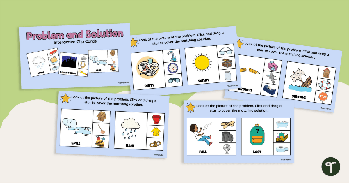 Problem and Solution Interactive Clip Cards teaching resource