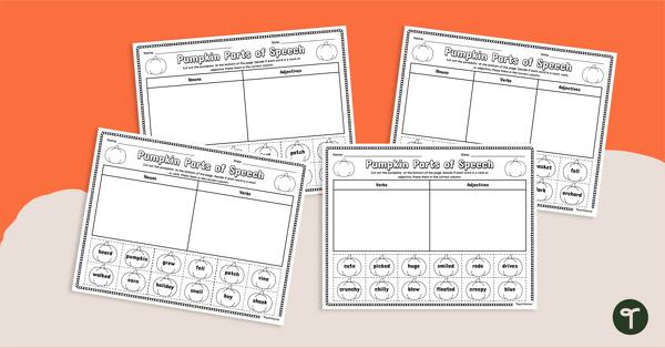 去Pumpkin Parts of Speech Worksheets teaching resource