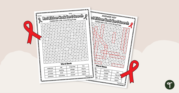 Go to Red Ribbon Week Word Search - Upper Elementary teaching resource