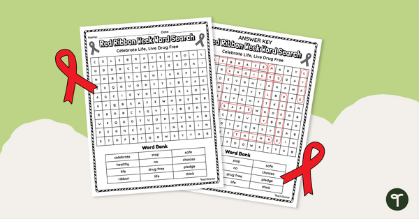 Image of Red Ribbon Week Word Search - Primary