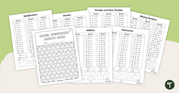 Mixed Operations Minute Math Booklet (Lower-Level Version) teaching resource