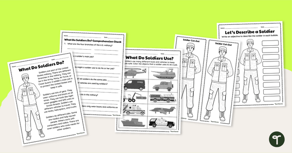 All About Soldiers - Building Background and Comprehension Worksheets teaching resource