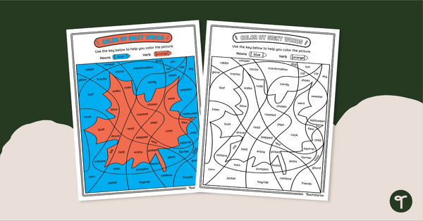 Image of Fall Color by Part of Speech - Nouns and Verbs Worksheet