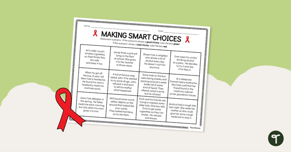 Image of Making Smart Choices - Red Ribbon Week Worksheet