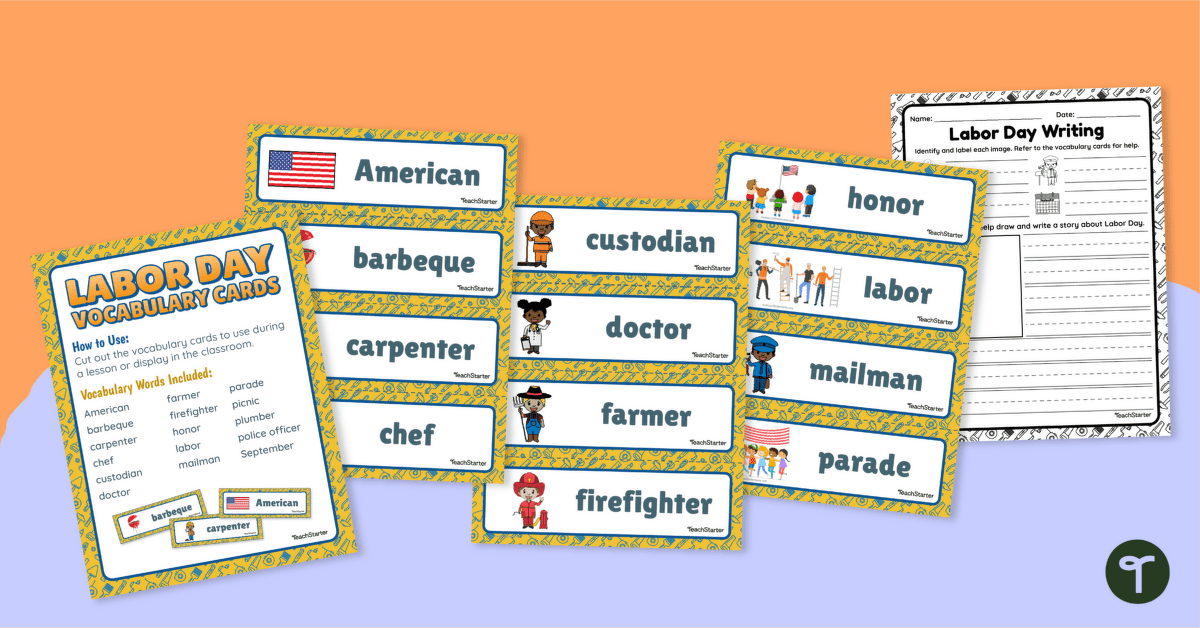 Labor Day Vocabulary Cards and Writing Center teaching resource