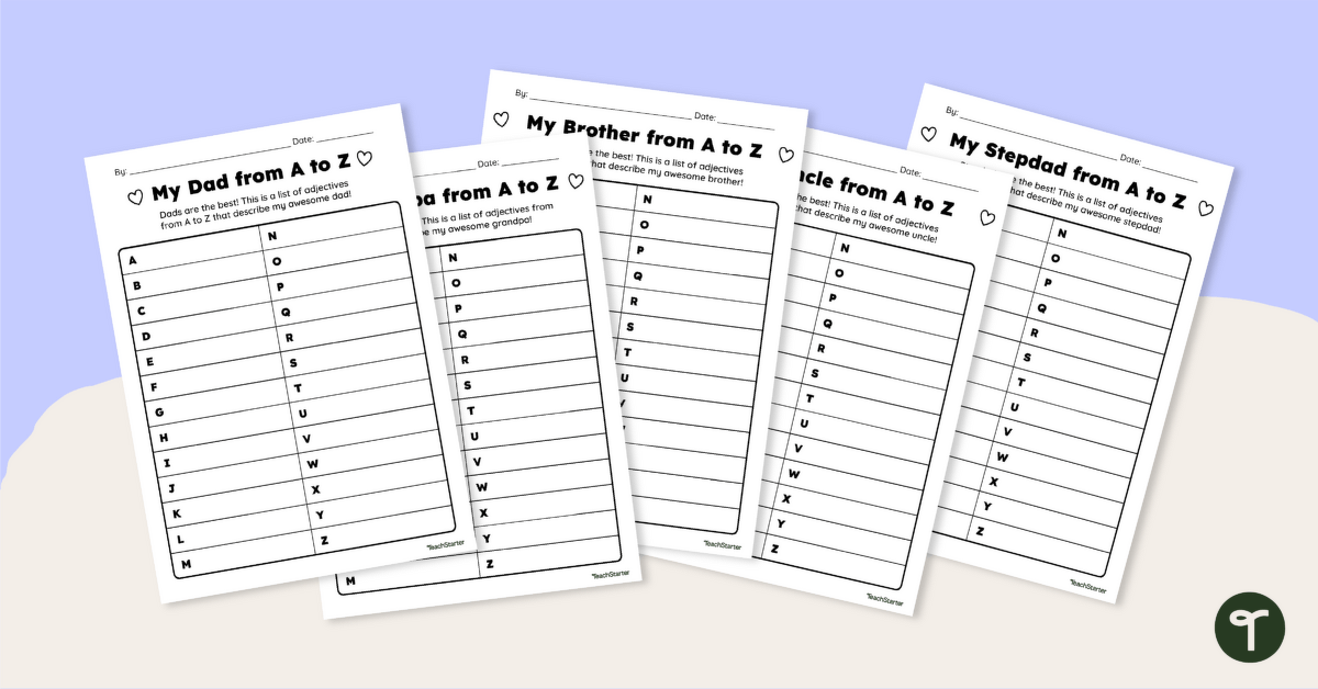 Father's Day Worksheet - Adjectives A to Z teaching resource