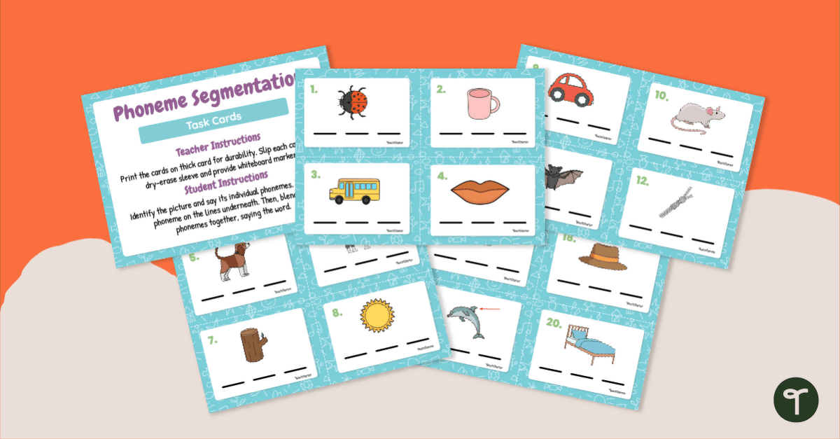 Phoneme Segmentation Task Cards - CVC Words teaching resource