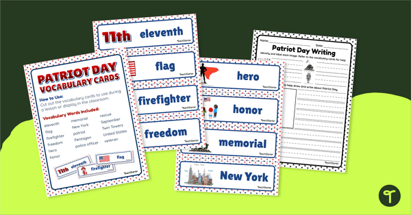 Patriot Day Vocabulary Cards and Writing Center teaching resource