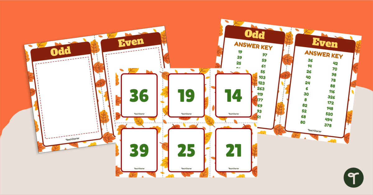 Fall Math Center - Odd and Even Number Sort teaching resource