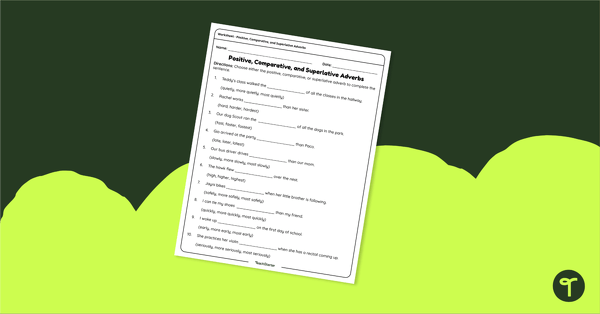 Image of Positive, Comparative, Superlative Adverbs Worksheet