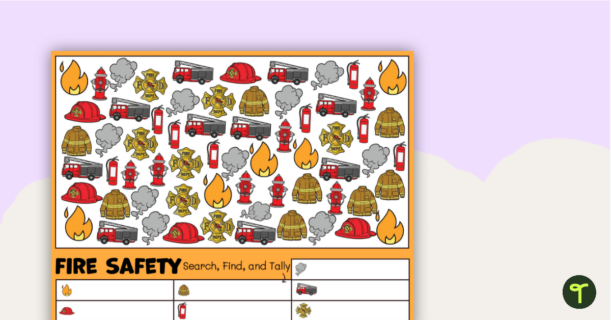 Fire Safety Search and Find Worksheet teaching resource