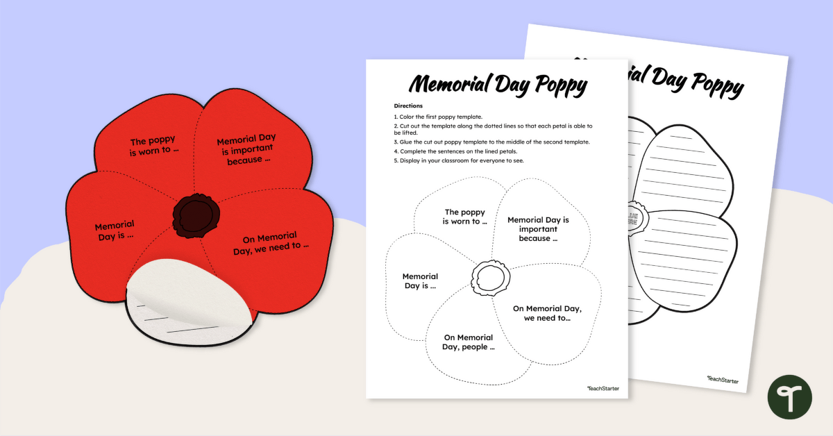 Memorial Day - Poppy Craft Template teaching resource