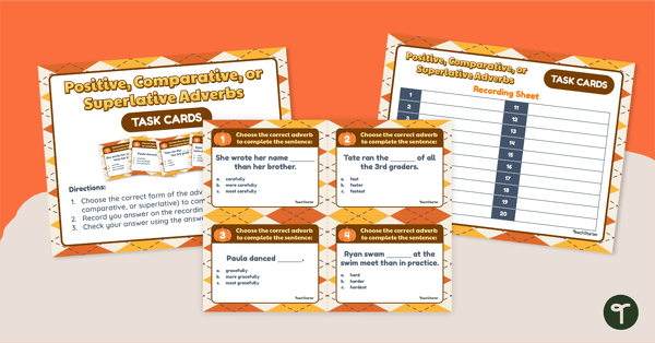 Positive, Comparative, and Superlative Adverbs Task Cards teaching resource