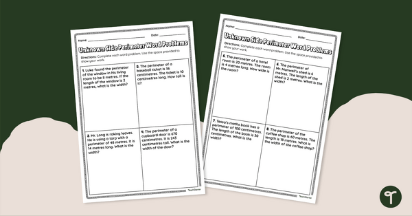 Image of Perimeter with Missing Sides – Word Problems Worksheet