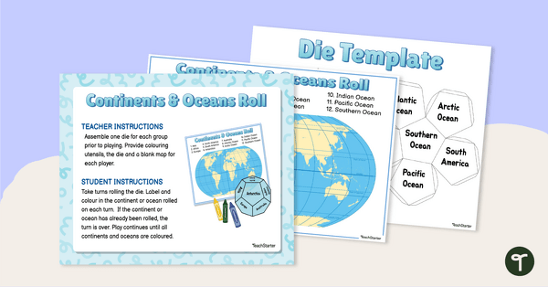 Go to Continents and Oceans Roll and Color Game teaching resource