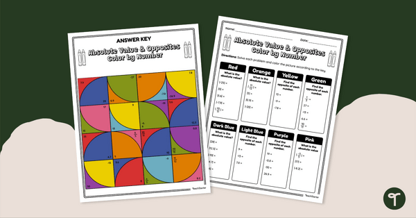Go to Absolute Value and Opposites – Color by Number Worksheet teaching resource