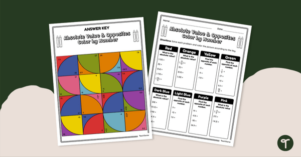 Image of Absolute Value and Opposites – Color by Number Worksheet