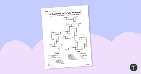 The French and Indian War - Crossword Puzzle teaching resource