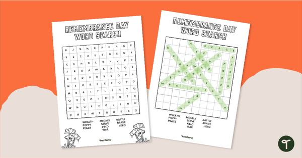 Go to Remembrance Day Word Search - Lower Years teaching resource