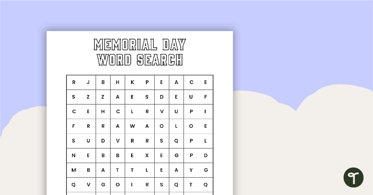 Memorial Day Word Search - Primary teaching resource