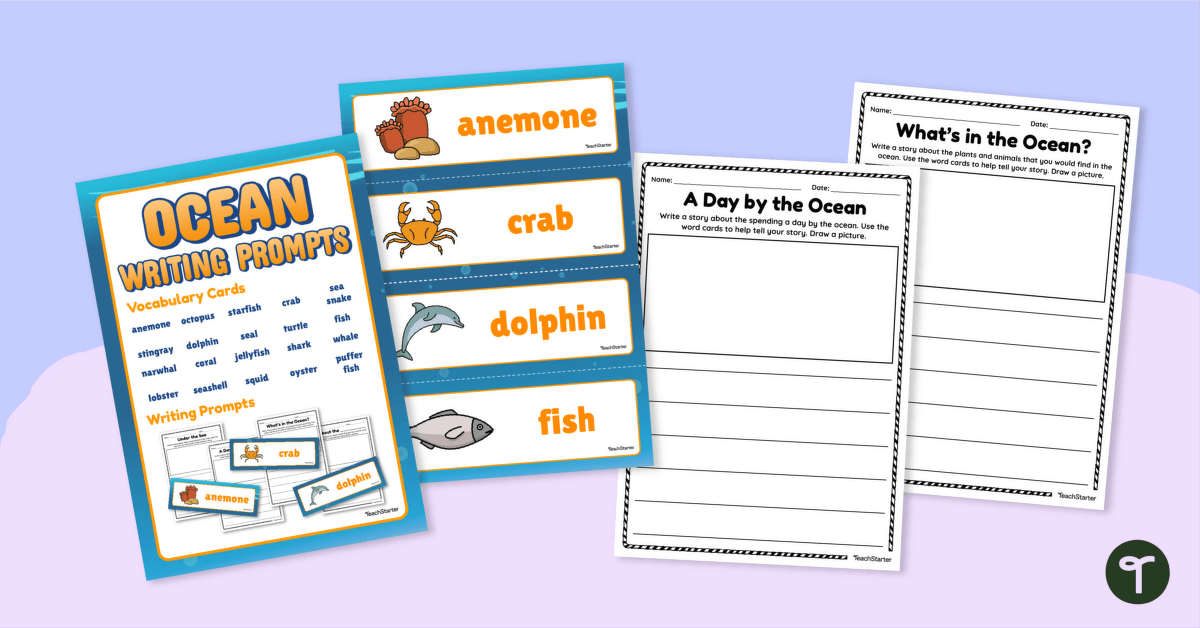 Ocean-Themed Flashcards and Writing Prompts teaching resource