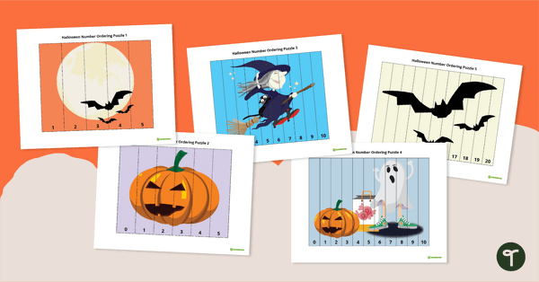 Halloween Math Activity - Number Ordering Puzzles teaching resource
