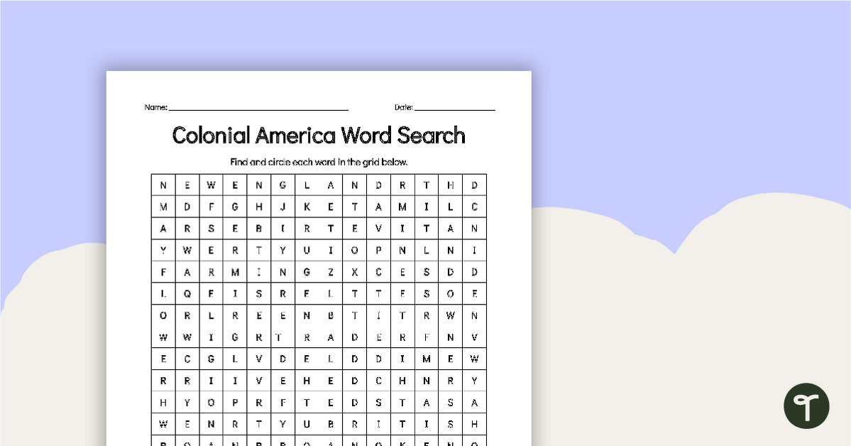 Colonial America Word Search teaching resource