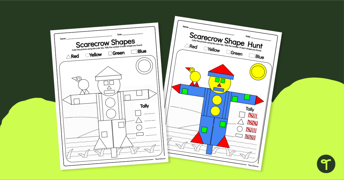 Scarecrow Shape Hunt Worksheet teaching resource