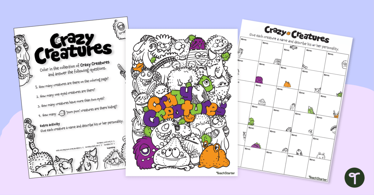Crazy Creatures – Counting Worksheet teaching resource