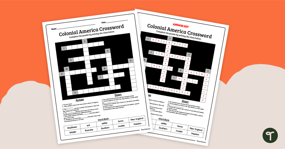 Colonial America Crossword Puzzle teaching resource