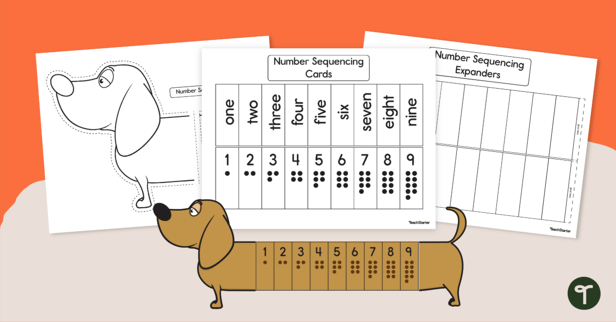 1 to 9 Number Sequencing Activity - Dog Template teaching resource