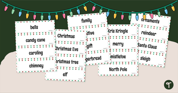 Christmas Vocabulary Word Cards for Kids