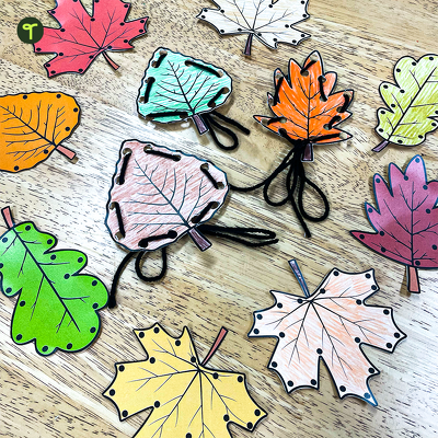 Fall Leaf Lacing Cards - Fine Motor Activity teaching resource
