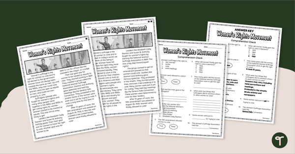 Women's Suffrage - Differentiated Comprehension Worksheets teaching resource